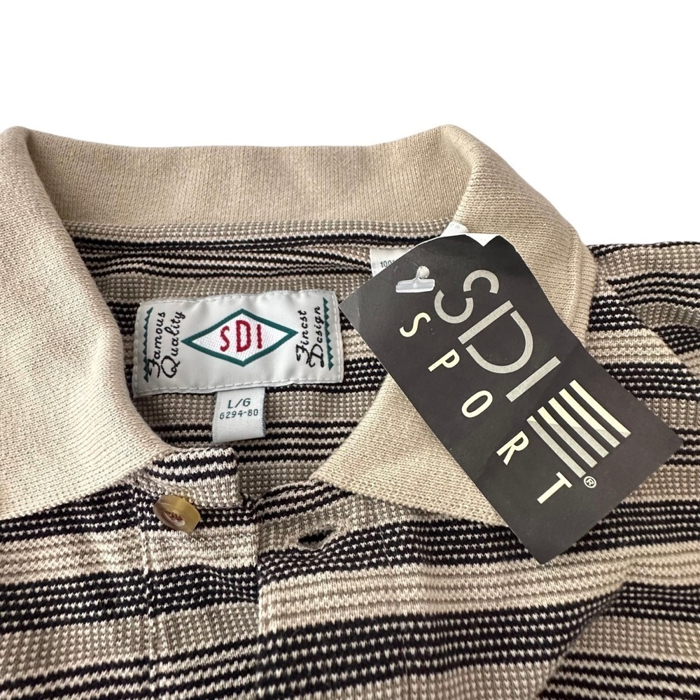 SDI Sportswear Colored Neck Short Sleeve Tan and Black Striped Polo Shirt - Picture 6 of 9